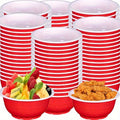 Striped 13-Ounce Disposable Plastic Serving Bowls with Side Handles, 120-Piece Red, Yellow or Green Packs