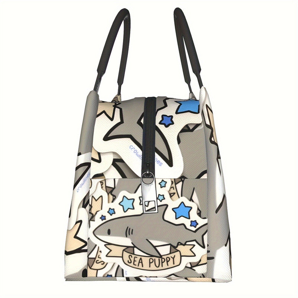 Cooler Bag with Grey Shark Pattern – Portable Reusable Insulated Lunch Bag for Camping, Picnic, Beach, Office, Home & Outdoor Use