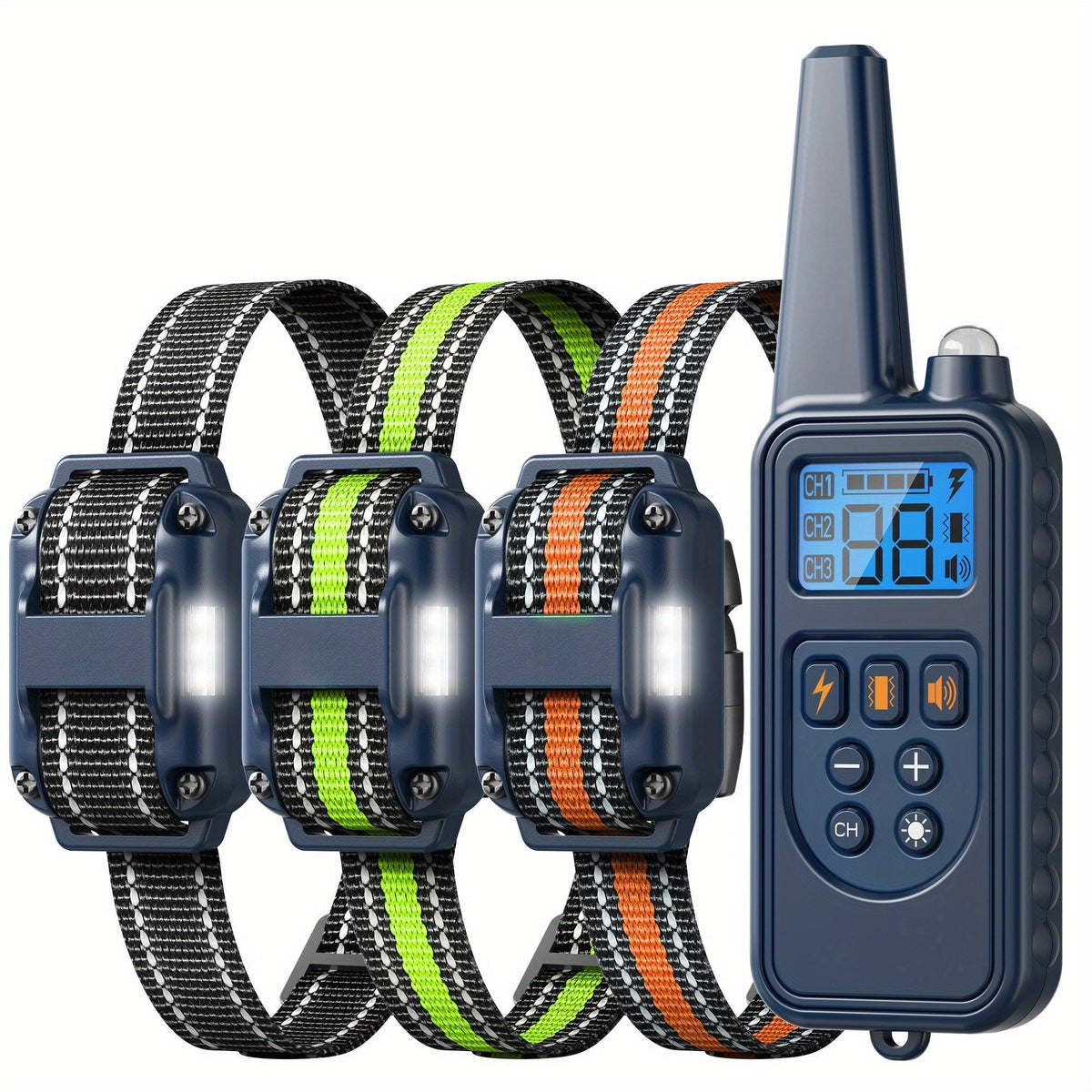 Dog Training Collar Remote Set with LED, Beep, Vibration and Static Modes for One, Two or Three Receivers