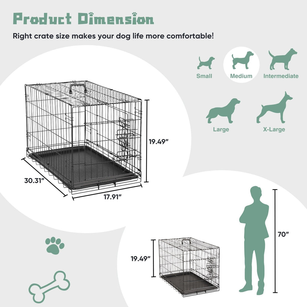 Folding Wire Dog Crate with Divider – Single & Double Door Options, Leak-Proof Plastic Tray, Indoor Outdoor Travel Kennel