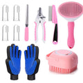 Pet Grooming Tool Set with Brushes, Combs, Nail Tools and Pink or Blue 9-Piece or 11-Piece Options