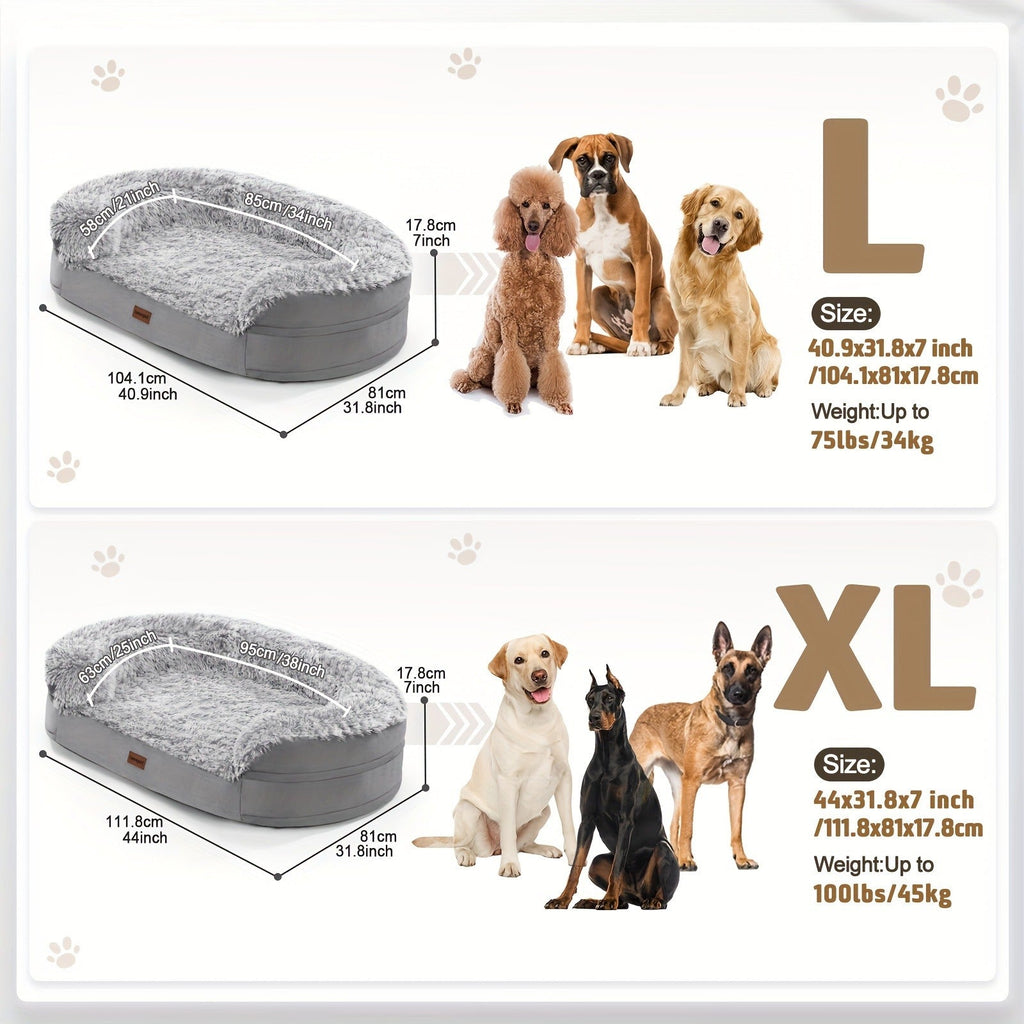 Egg-Crate Foam Dog Bed with Plush Bolsters and Rectangle or Semicircle Large-Size Shape Options