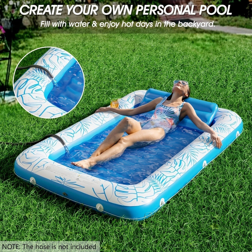 Tanning Pool Float 4-in-1, Inflatable Sunbathing Lounger with Detachable Pillow, Cup Holder & Wrap Rope
