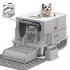 TEKEPL 68L Cat Litter Box with Stainless Steel Basin and Modular Enclosed, Semi-Open or Open Configuration