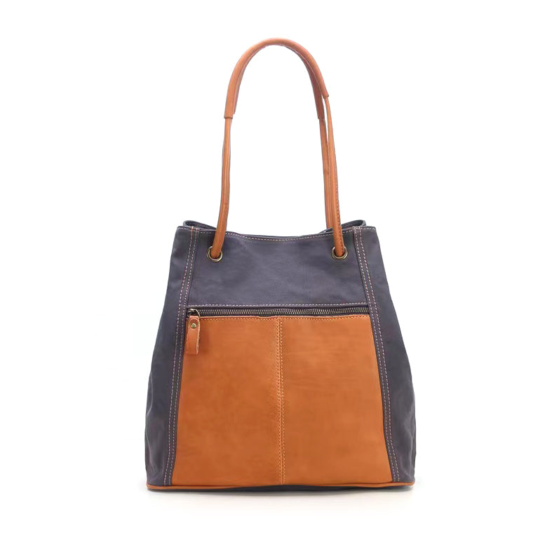 Canvas And Leather Telescopic Openings Single-Shoulder Bag-i7bags