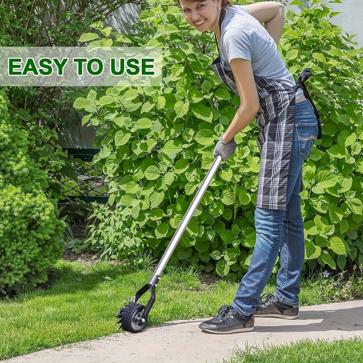Wheeled Lawn Edger Manual Rotary Trimmer with 3/4-Section Stainless Steel Handle – Walk-Behind Grass Edger for Sidewalk