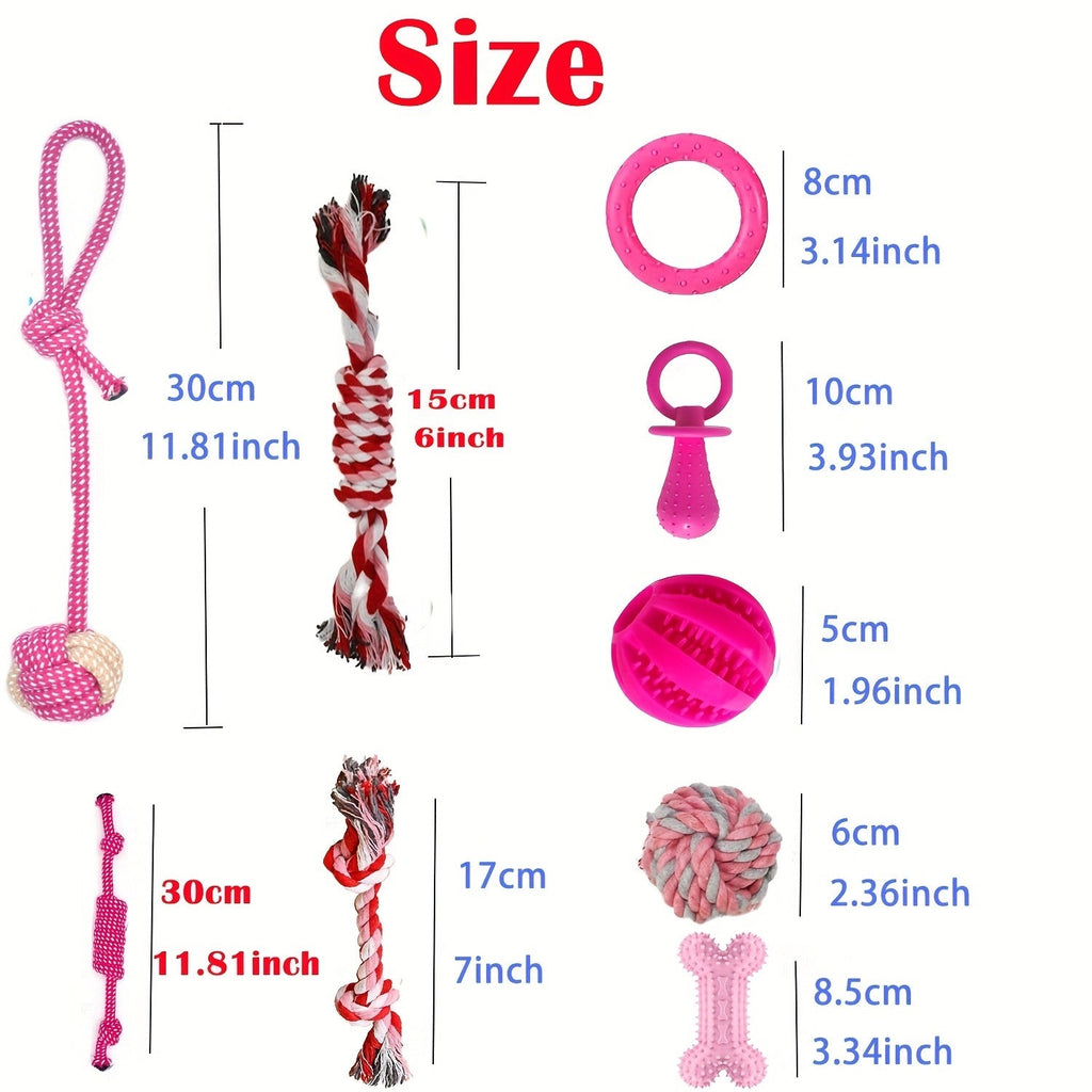 Puppy Teething Chew Toys Pink Bundle 5 or 8 Pack Soft Dog Toothbrush Toy & Interactive Chew Balls for Small Dogs