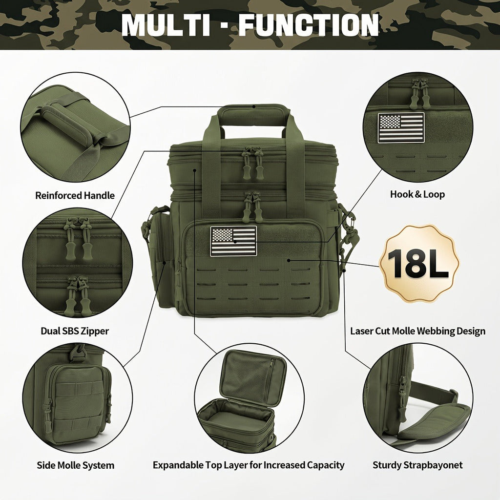 Tactical Insulated Cooler Lunch Box with MOLLE Webbing – Expandable & Leakproof, 3.7 Gal or 18L, for Hunting, Camping