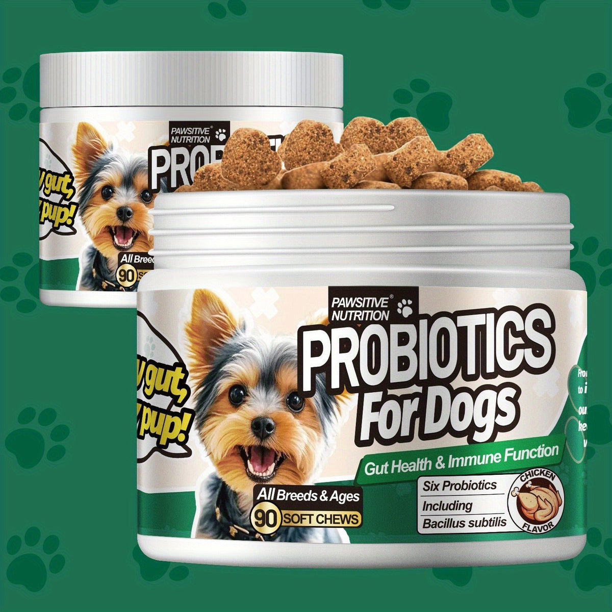 Dog Probiotic Soft Chews, Chicken Flavor, 90-Count Bottle with One- or Three-Bottle Checkout Options