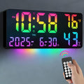 14.6-Inch RGB Digital Wall Clock with Remote, Dual Alarm, Five Brightness Levels and 12 Display Modes