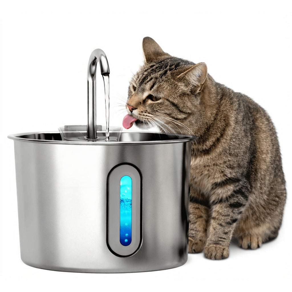 2.2L Pet Water Fountain with Stainless-Steel-Marked Basin, Water Window and 2+2 or 8+8 Filter Bundles