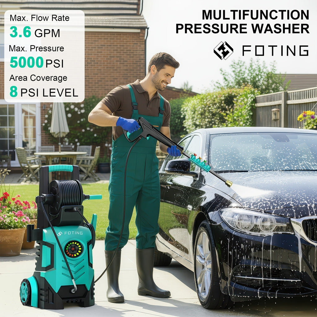 Pressure Washer 5000PSI Electric Power Washer 2.4-3.6GPM Adjustable 8-Level Touch Screen 34" Tall for Garden, Patio and Yard Use