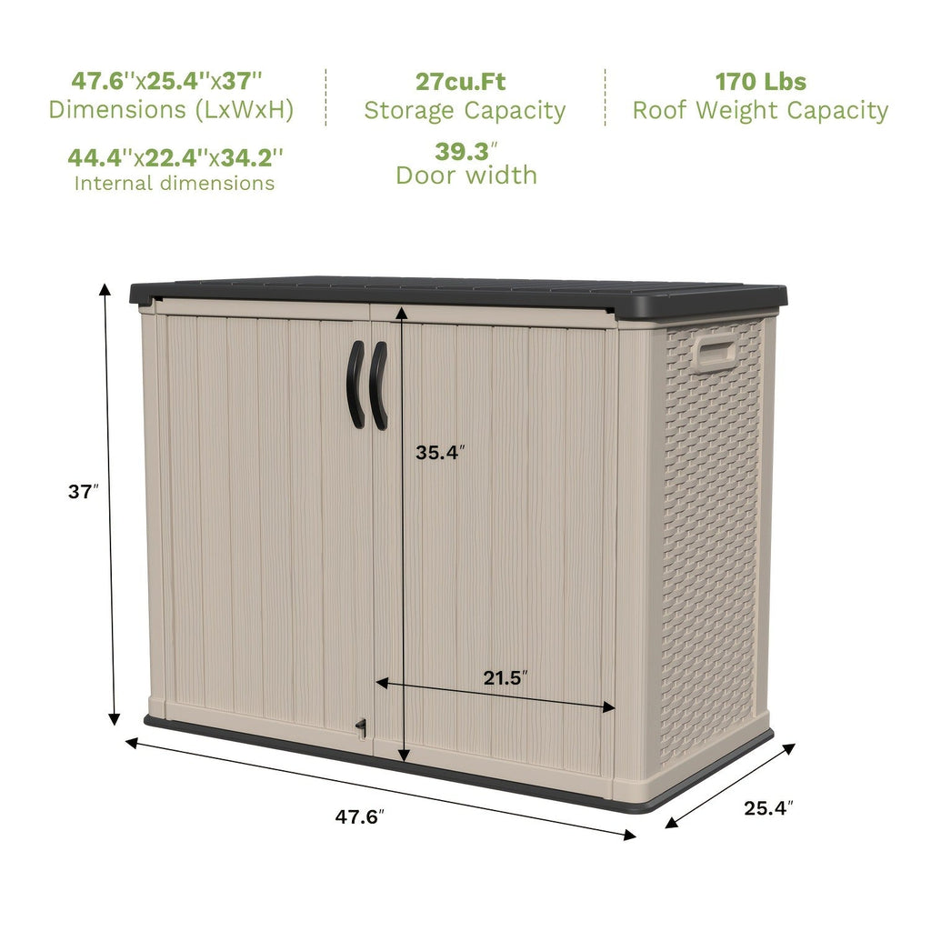 Resin Outdoor Storage Cabinet and Shelf Options in White or Beige with 4 x 2 Ft Shed Sizes