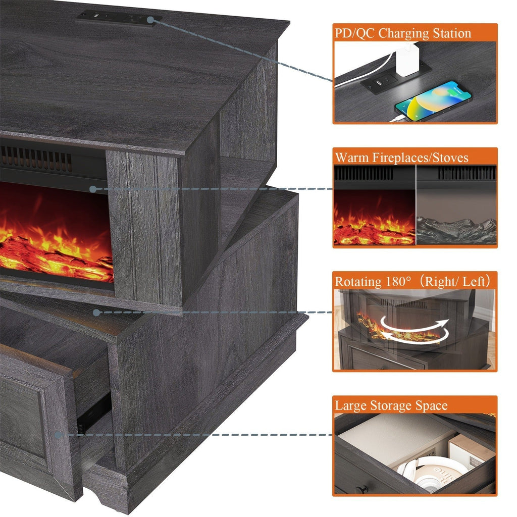 Electric Stove Heater End Table Rotatable Fireplace Side Table 1400W 4800 BTU Indoor Heater with Storage for Garden, Patio and Yard Use