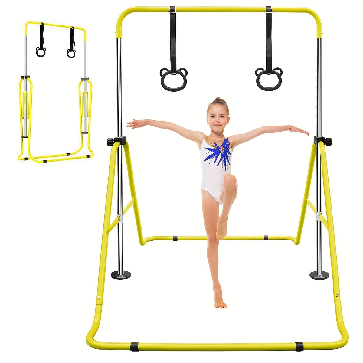 Adjustable Gymnastics Pull-Up Bar for Kids & Teenagers – Height Adjustable Horizontal Bar for Indoor Outdoor Home Use
