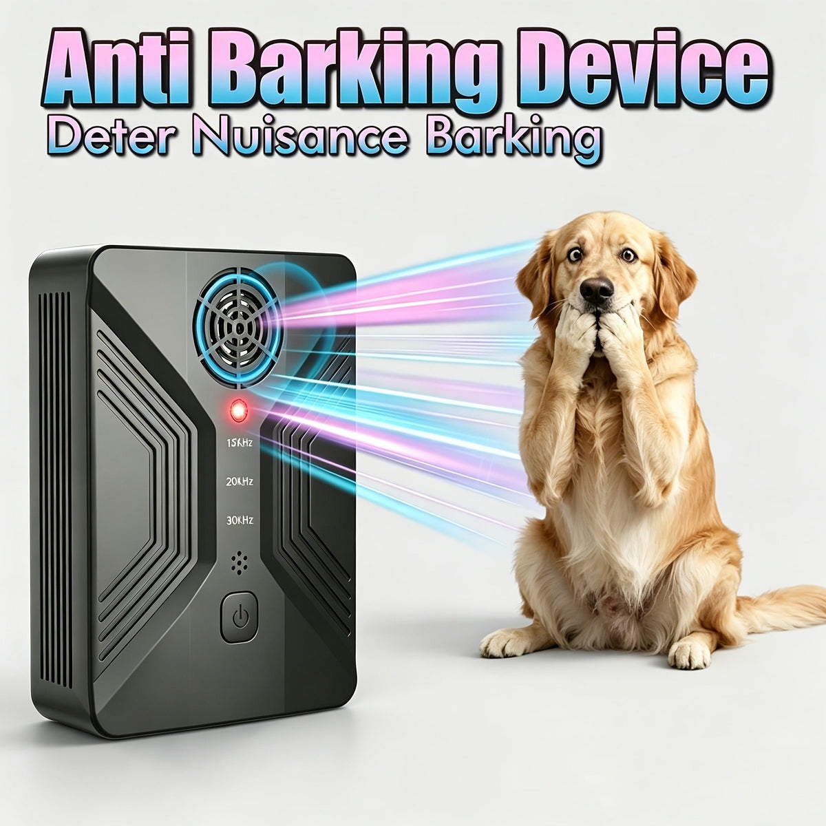 Ultrasonic Anti-Barking Device – Automatic Dog Bark Deterrent with 3 Frequency Modes & 50ft Range | Rechargeable 1500mAh