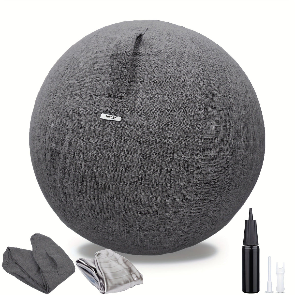 Fitness Equipment 65cm Exercise Ball with Fitted Fabric Cover Carry Handle Pump and Two Colors