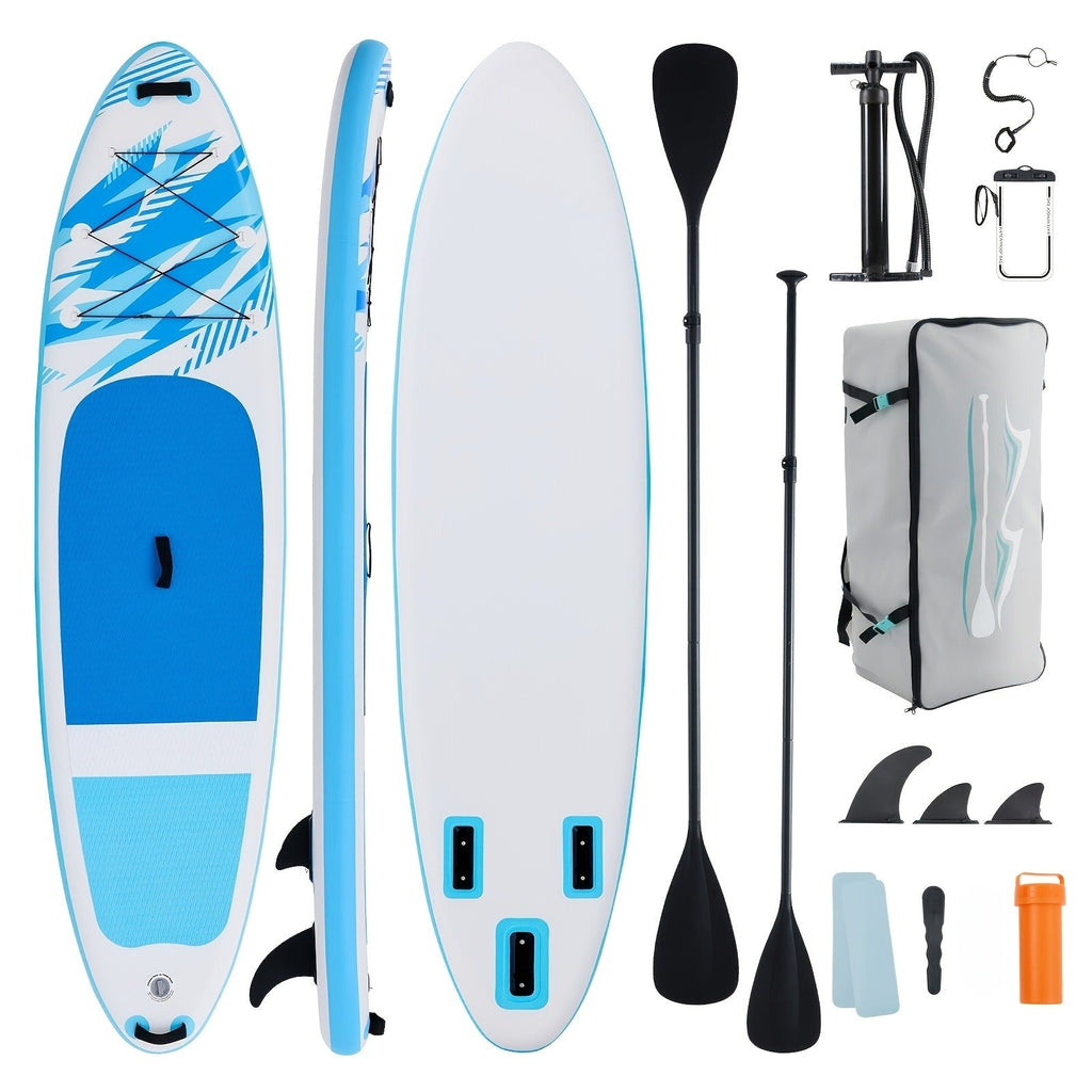 Inflatable Stand-Up Paddle Board Kit in Four Color Combinations with EVA Deck and Three Detachable Fins
