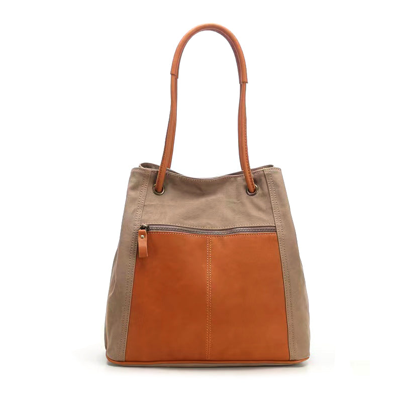 Canvas And Leather Telescopic Openings Single-Shoulder Bag-i7bags