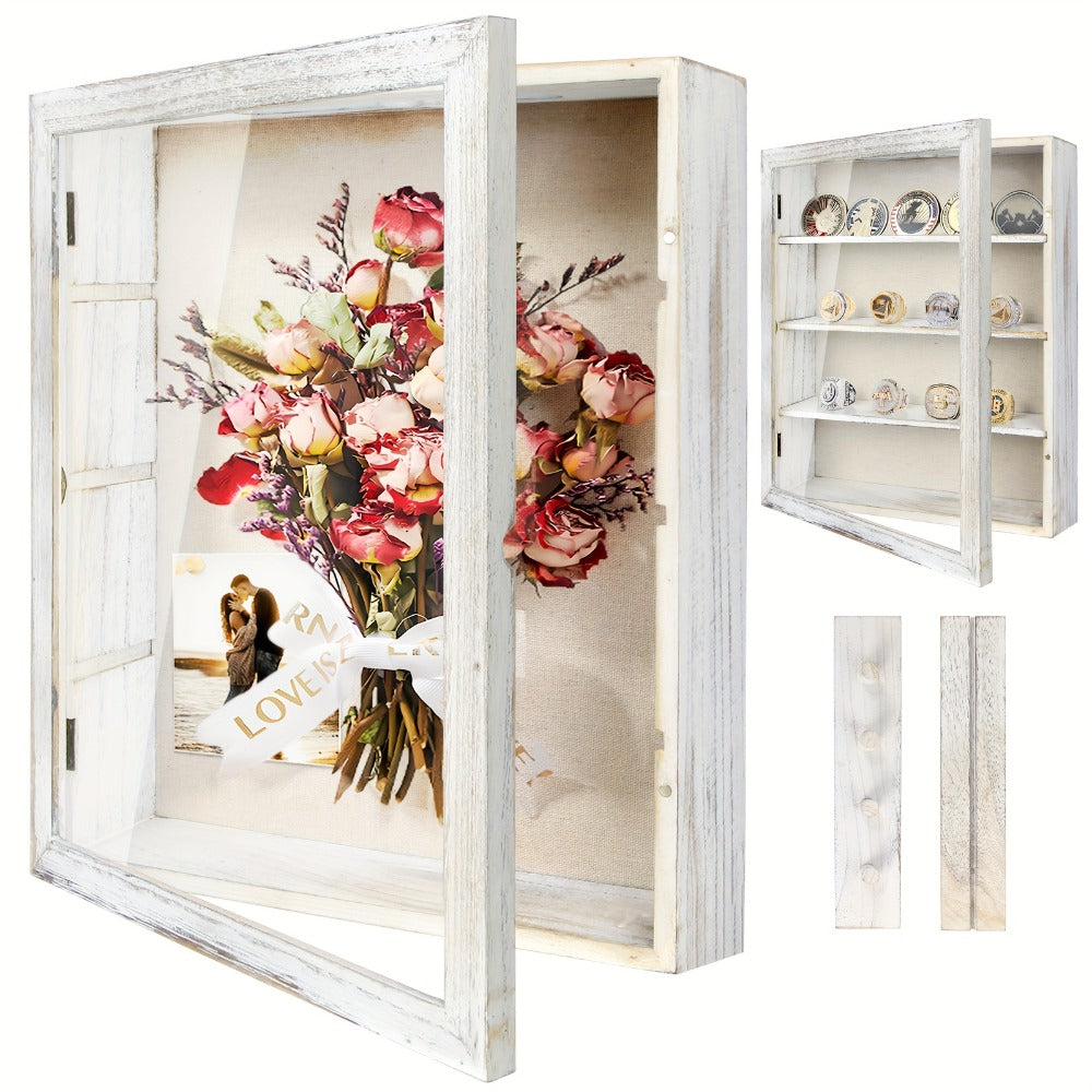 Shadow Box Frame 11x14 with 4 Removable Shelves – Large Deep Display Case for Medals Coins Pins Photos Flowers Keepsakes