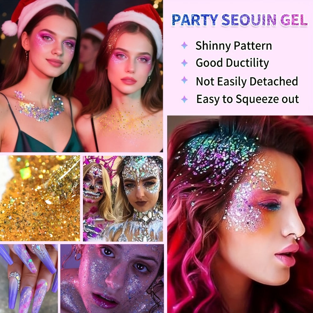 Holographic Glitter Gel Set 10 Colors Cosmetic Grade Face Body Makeup – Festival Rave Cosplay Anime