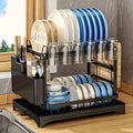 Two-Tier Dish Drying Rack, Compact Metal Countertop Drainer with Drainboard in Three Colors
