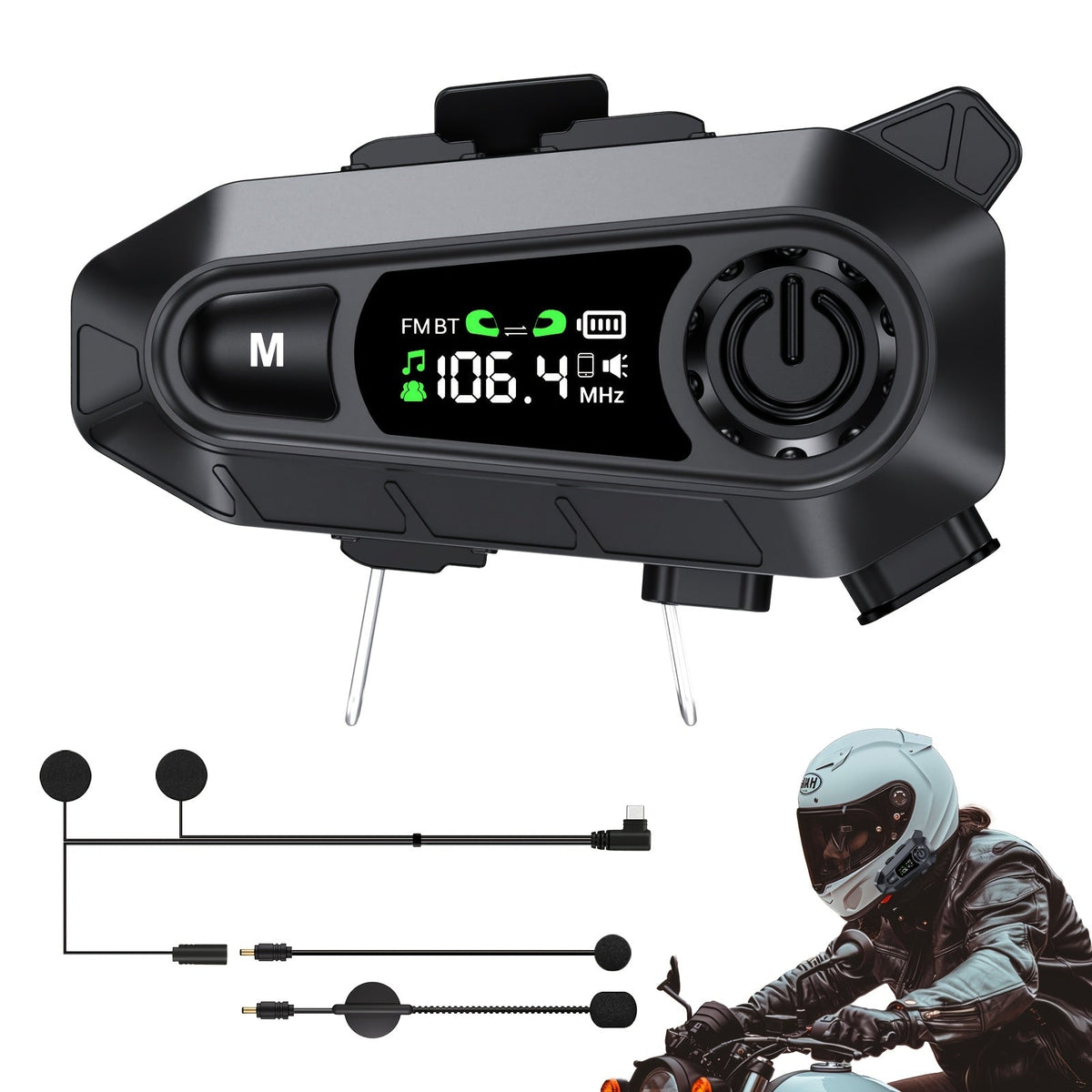 Motorcycle Helmet Bluetooth Intercom Headset 500M Range Bluetooth 5.3 LED Display Noise Cancelling Voice Control FM Radio Music Sharing