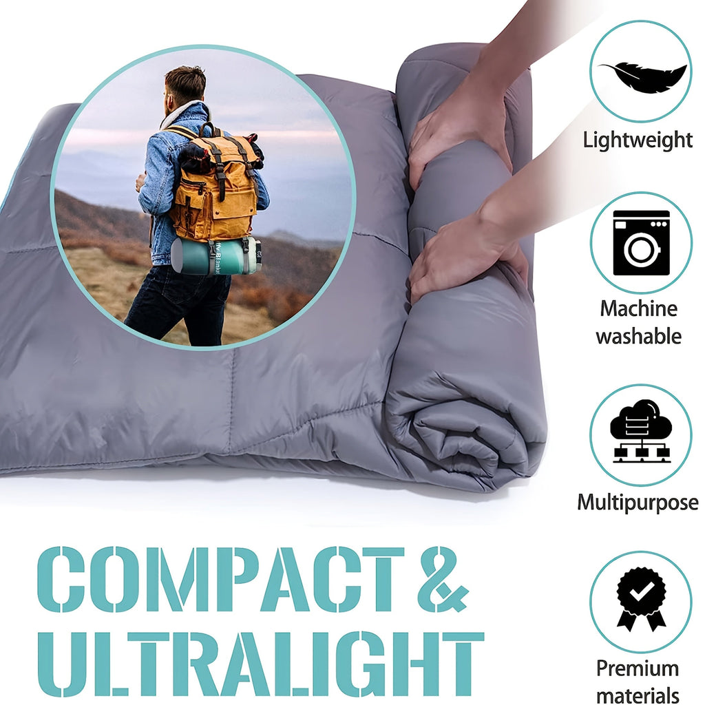 Camping Blanket Puffy Outdoor Down Alternative Windproof Warm 55x79 Inch Lightweight Printed Quilt for Beach Picnic Hammock Travel Cold