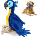 Blue Plush Parrot Dog Toy with Rope Legs and Tail, Built-In Squeaker and 14.7-Inch Pictured Height