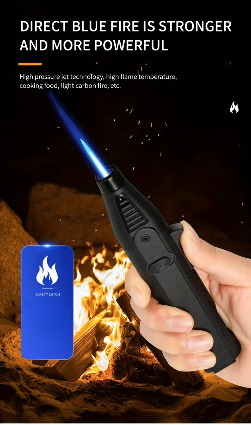Windproof Torch Lighter 5 Pack Outdoor Butane Gas Lighter Set 1300 1800 Degree Blue Flame for Grilling, Camping and Outdoor Meals