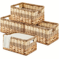 Water Hyacinth Wicker Storage Baskets Set of 4 with Handles, 12 x 8 x 6.3-Inch Shelf Organizers