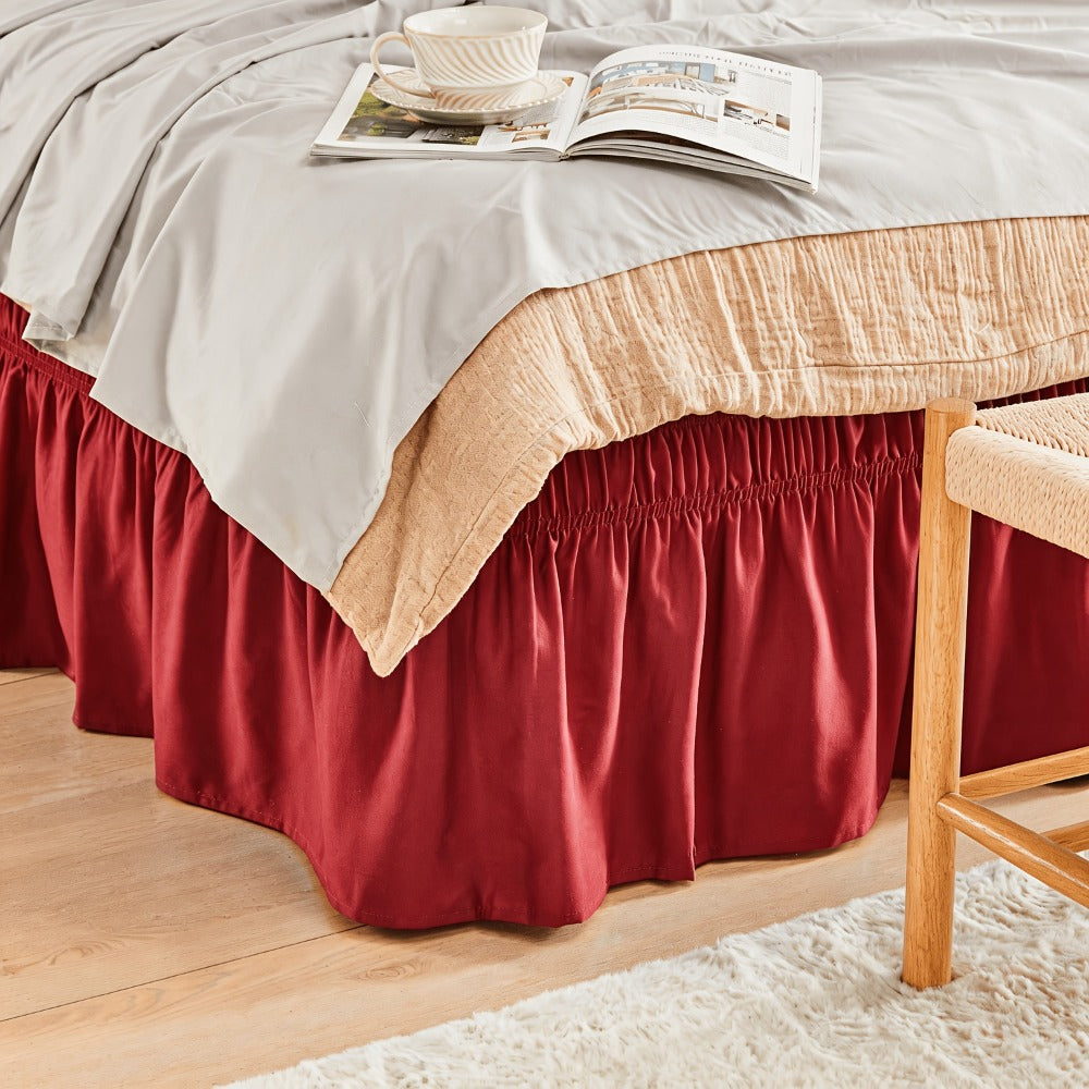 Bed Skirt with Adjustable Elastic Belt – Ruffle Microfiber Dust Ruffle 15 Inch Drop, Hotel Quality, Fade Resistant, Machine Washable