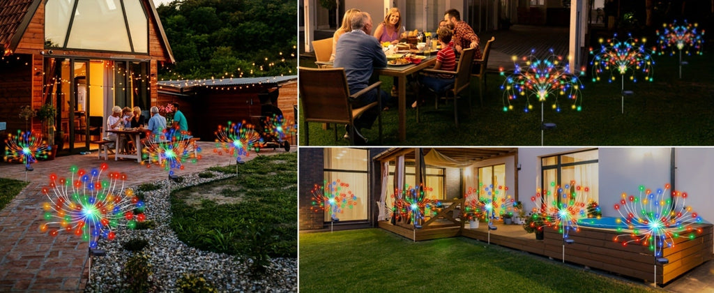 Solar Garden Lights Firework Stakes with 60-420 LEDs, 8 Modes, Flexible Copper Wire and Color Options