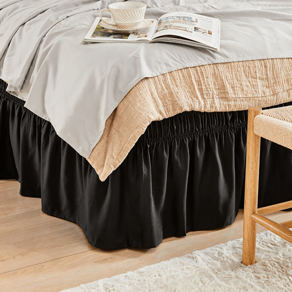 Ruffled Bed Skirt with Adjustable Elastic – Twin Full Queen King, 15-Inch Drop, Machine Washable, 30 Colors