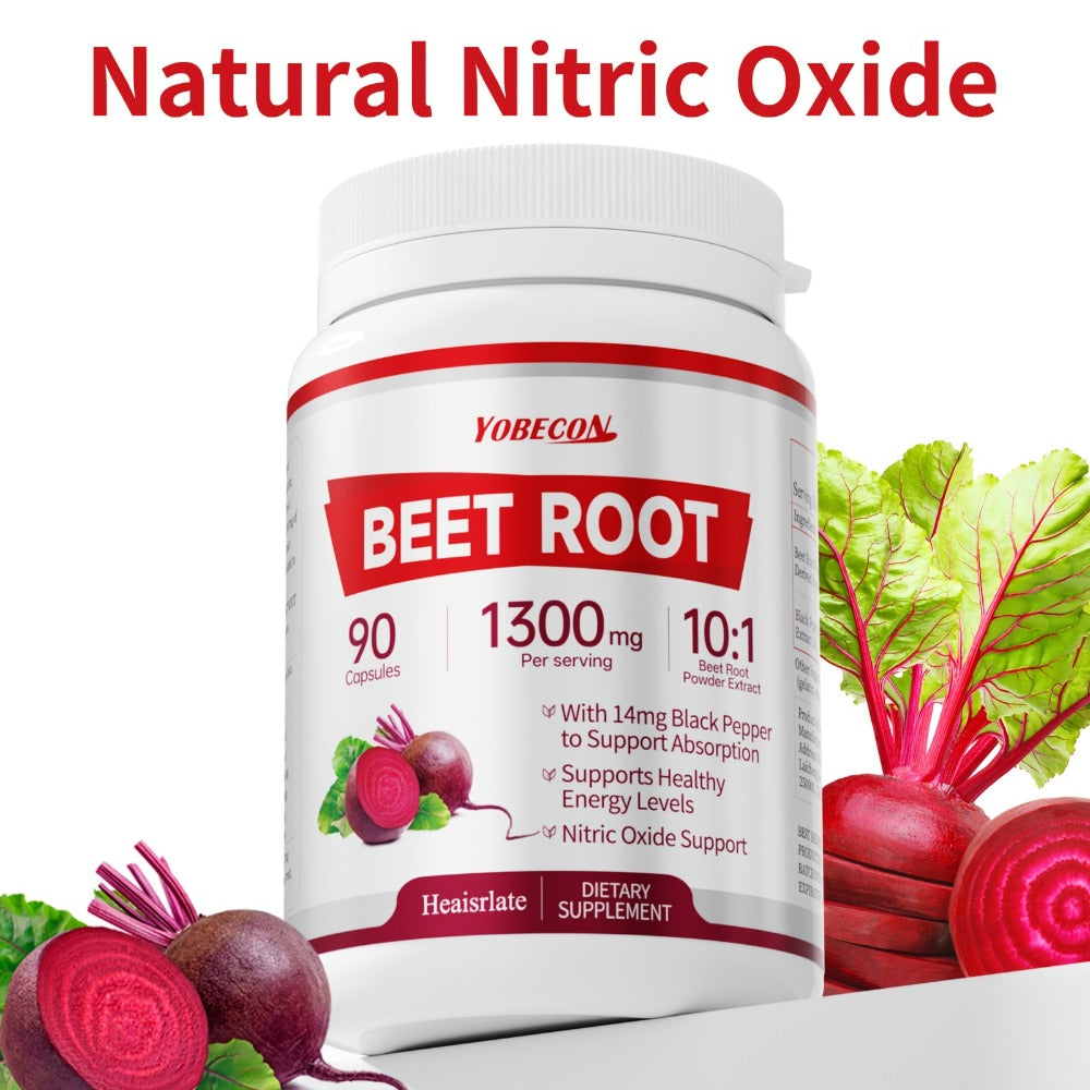 Dietary Supplement Capsules with YOBECO Label, Beet Root Extract 1300mg, Black Pepper and 90 Count