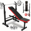 Adjustable Weight Bench Set with Squat Rack, Foldable Workout Bench Press with Leg Developer & Preacher Curl Pad