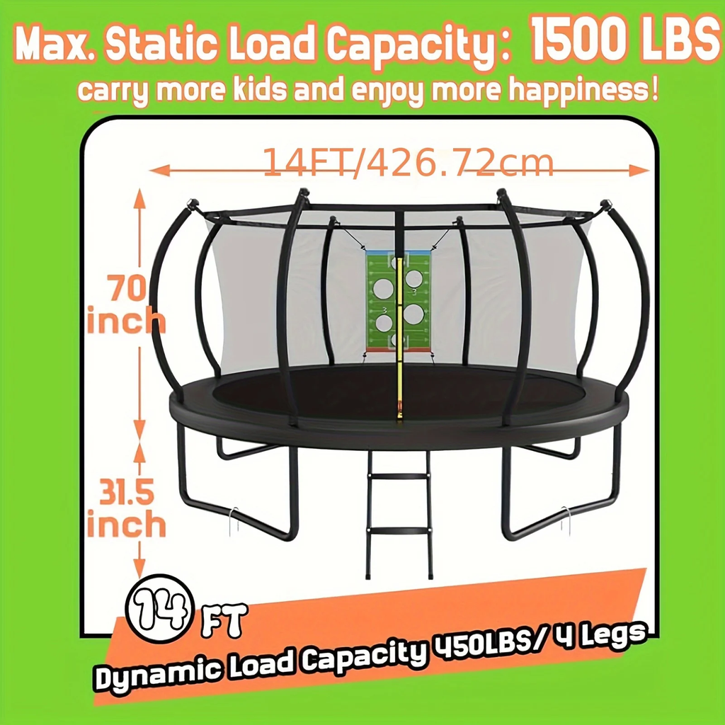 Outdoor Trampoline with Safety Enclosure Net Football Toss Game 8 10 12 14FT Round Backyard Trampoline for Kids Adults Indoor Outdoor Party