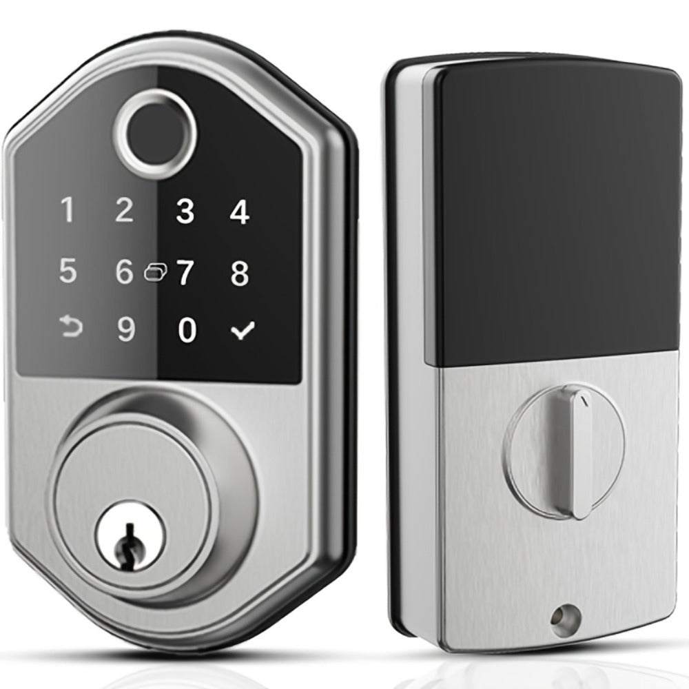 Smart Door Lock Deadbolt with Fingerprint PIN Key and Card or Cardless Black Silver Configurations