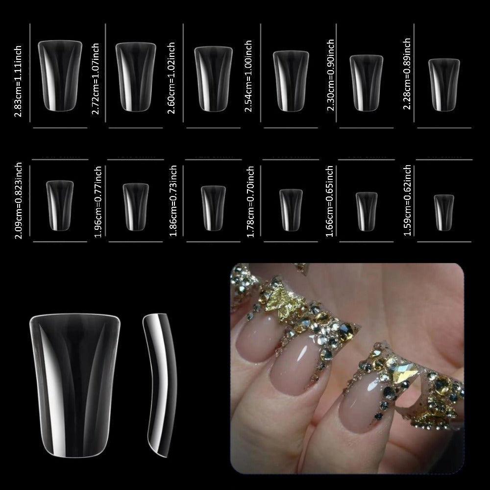 Press On Nails 10-Piece Medium Duckbill Set with Black Nude Color Block, Butterfly, Glitter and AB Rhinestones