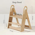 Natural Wood Two-Step Folding A-Frame Stool, 16 x 17 x 22 Inches with Carry Openings and Two Wide Steps