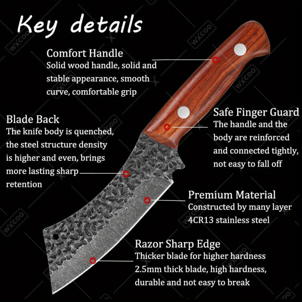 Kitchen Chef Knife Set 3 Piece Stainless Steel - Sharp Boning Knife, Utility Knife & BBQ Knife with Hammered Blade