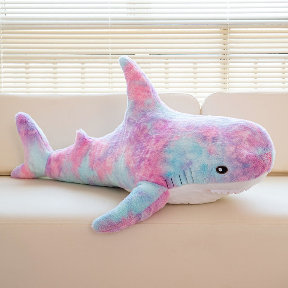 Plush Toy Jumbo Shark Pillow 24-Inch in Blue, Grey, Blue-Pink or Rainbow Colorways and Ocean Decor