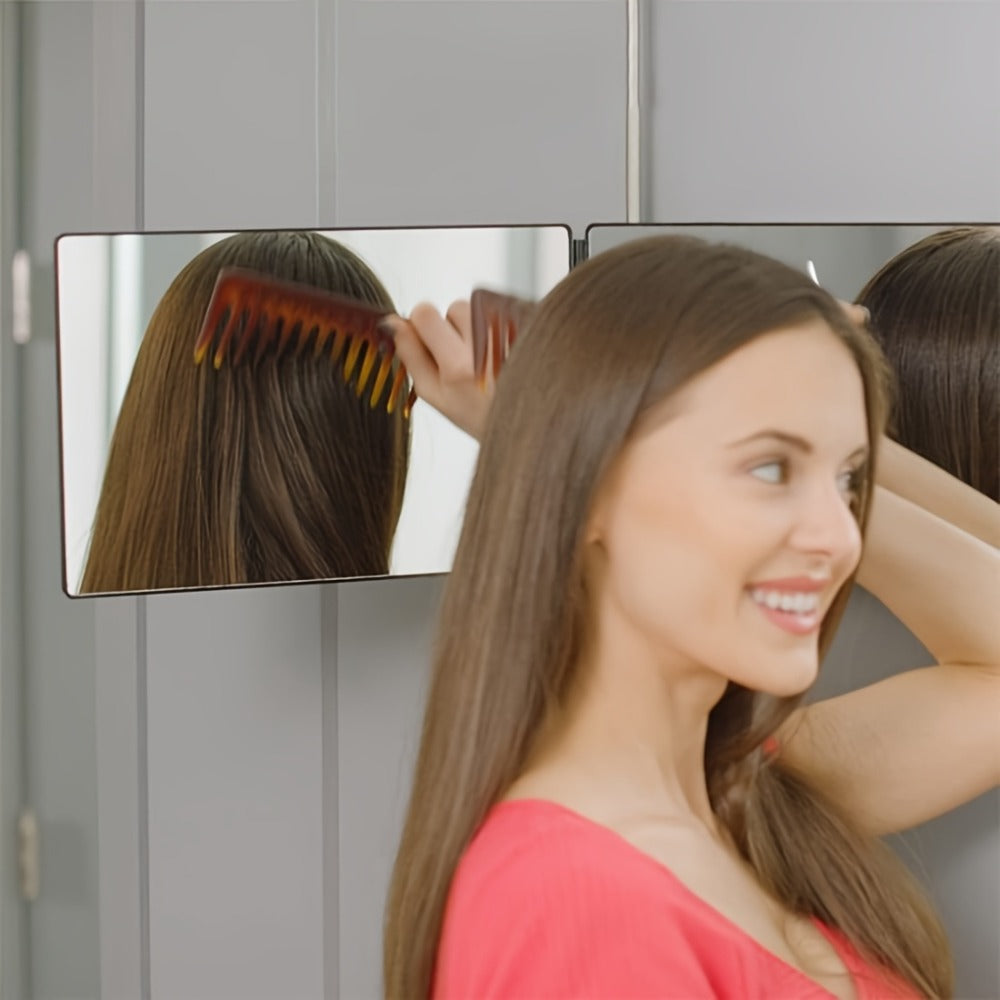 Multi-Panel Hair Cutting Mirror with Telescoping Door Hooks, 49.8-Inch Open Width and Two Fixed Nails
