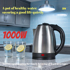 Electric Kettle by LONGADS, 2L 1000W Stainless Steel Body with Seamless Interior and Black Trim