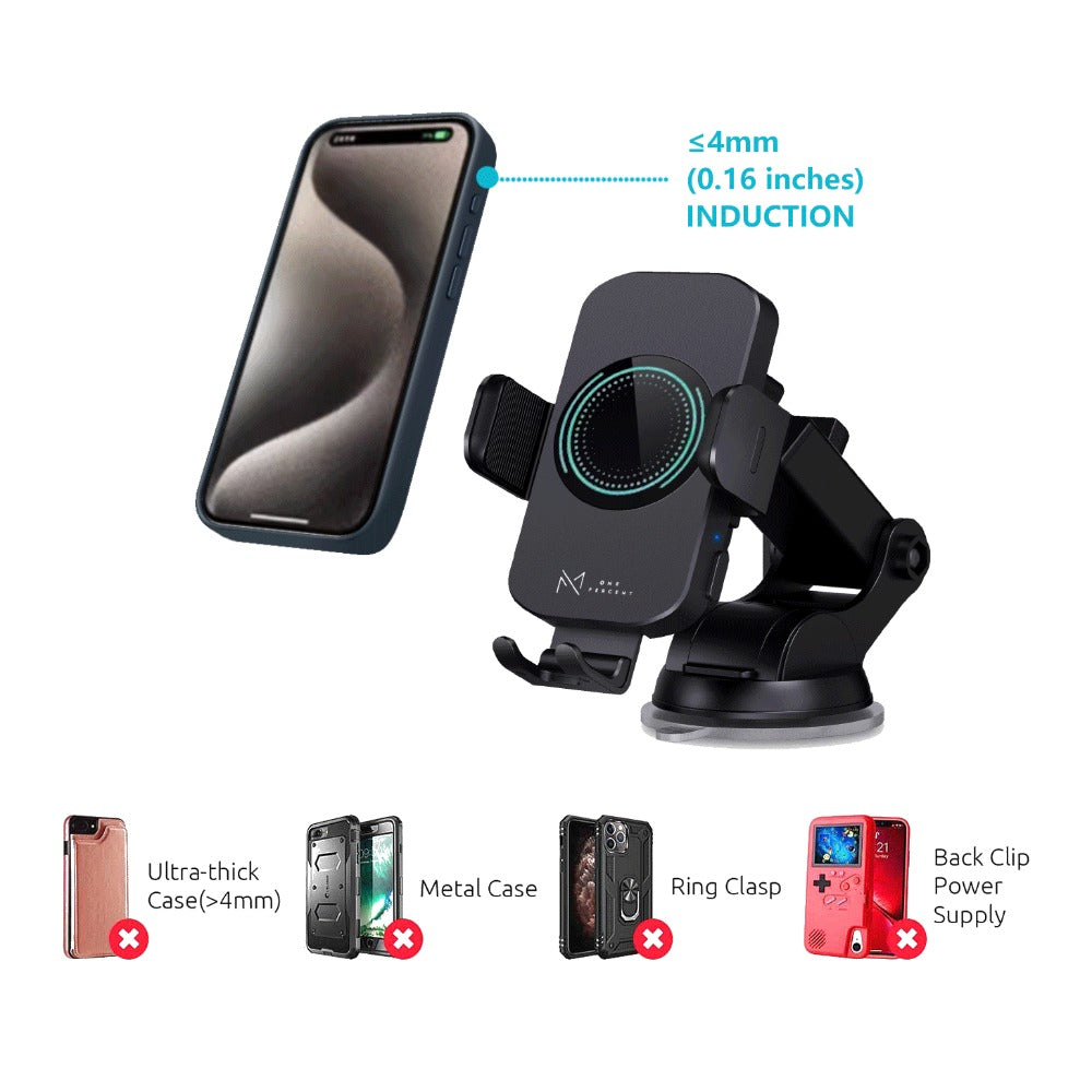 4-Color Wireless Car Charger Mount 15W Qi Auto-Clamping – Fast Wireless Charging Phone Holder for iPhone 17 16 15 14 13 12 11 Pro Max