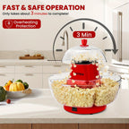 Hot Air Popcorn Maker with 4 Bowls, Oil-Free Electric Popcorn Machine 95% Pop Rate Ready in 3 Min