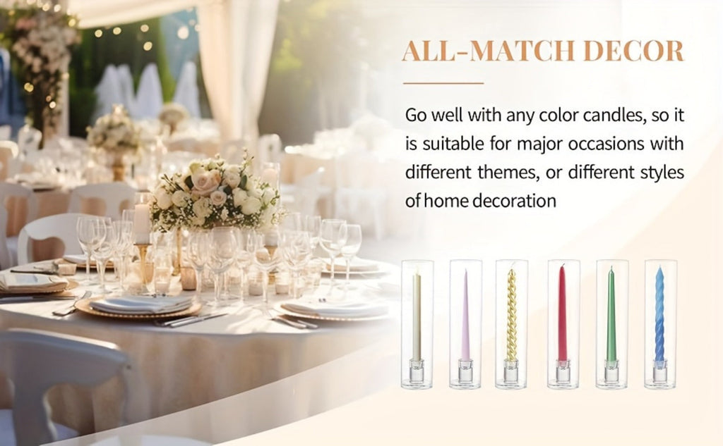 Hurricane Glass Candle Holders for Taper Candles, 11.8 Inch Tall Clear Cylinder Windproof Candlestick Stand for Wedding