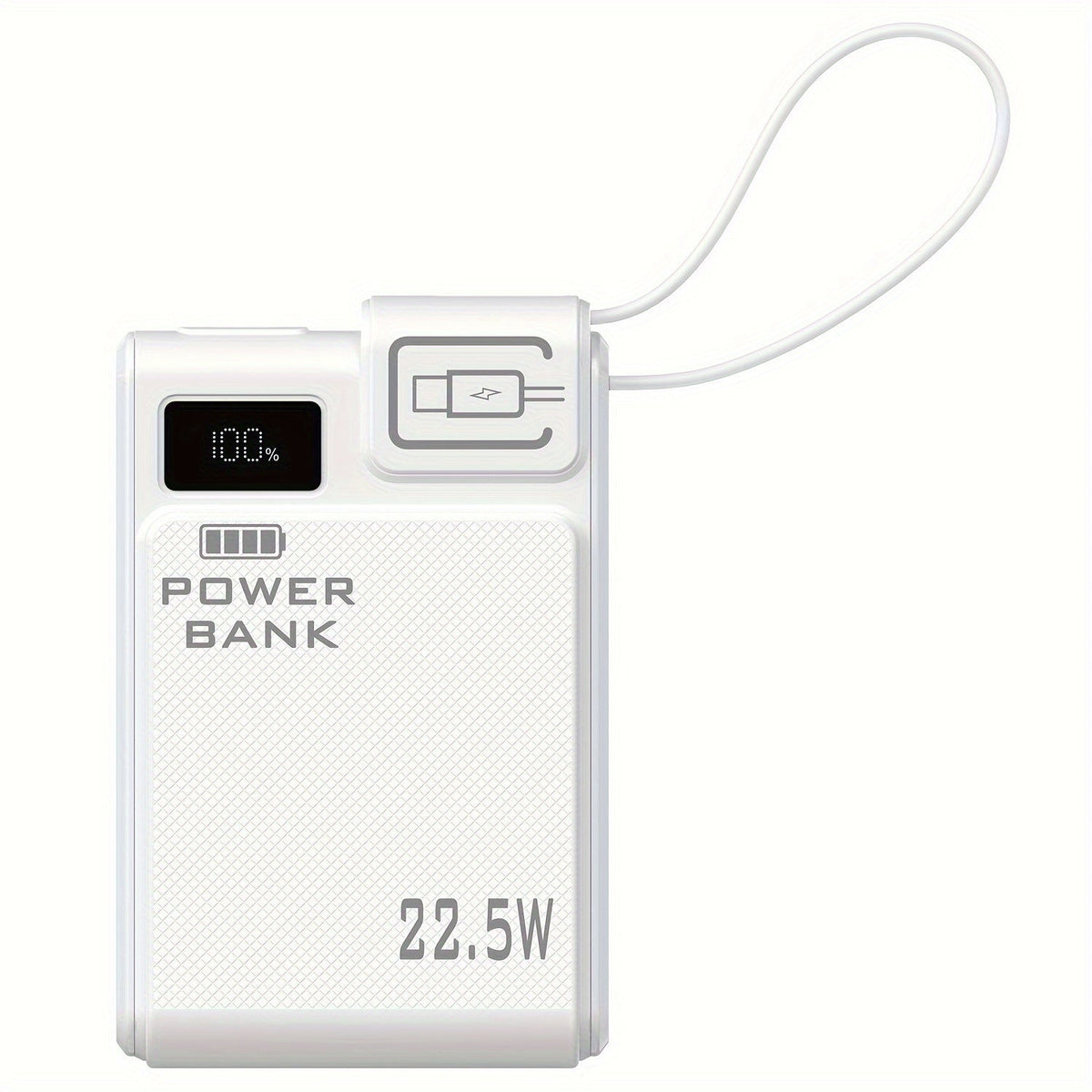 10000mAh Power Bank with 22.5W Label, Built-In USB-A and USB-C Cables, Three Outputs and Display