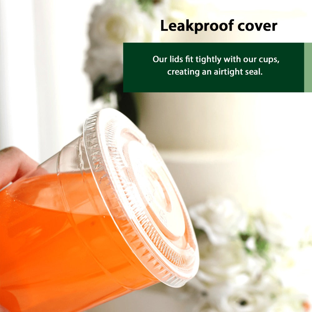 Disposable Clear Plastic Cups with Flat Lids, 16oz & 24oz PET Crystal Cold Drink Cups for Iced Coffee