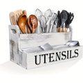 Utensil Holder Kitchen Organizer with Four Wood Compartments, Countertop Shelf and White or Black Finish
